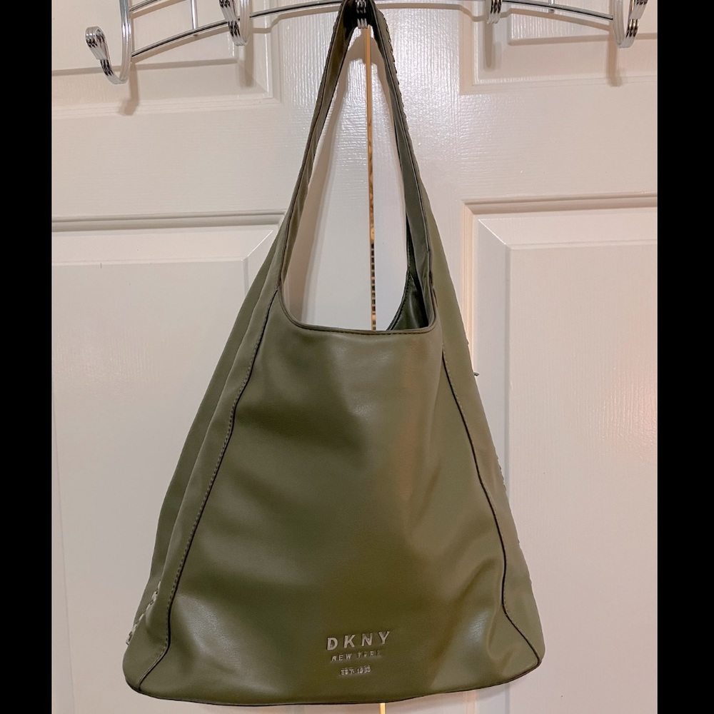 DKNY Handbag, Army/Olive Green with Silver Accent